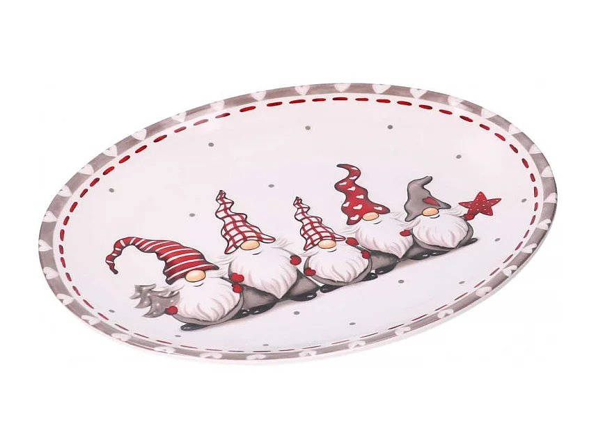 Centrotavola ceramica con gnomi bianco ovale cm 30x25h2,5