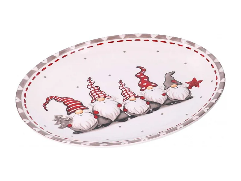 Centrotavola ceramica con gnomi bianco ovale cm 30x25h2,5