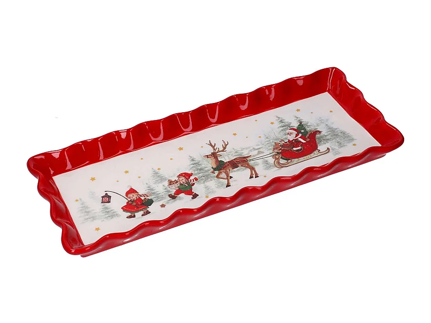 Centrotavola ceramica rosso e bianco rettangolare slitta cm 38,3x15,5x3,4