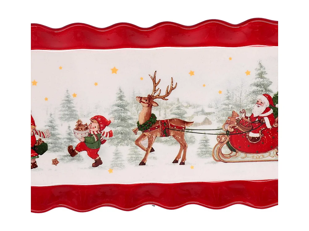 Centrotavola ceramica rosso e bianco rettangolare slitta cm 38,3x15,5x3,4