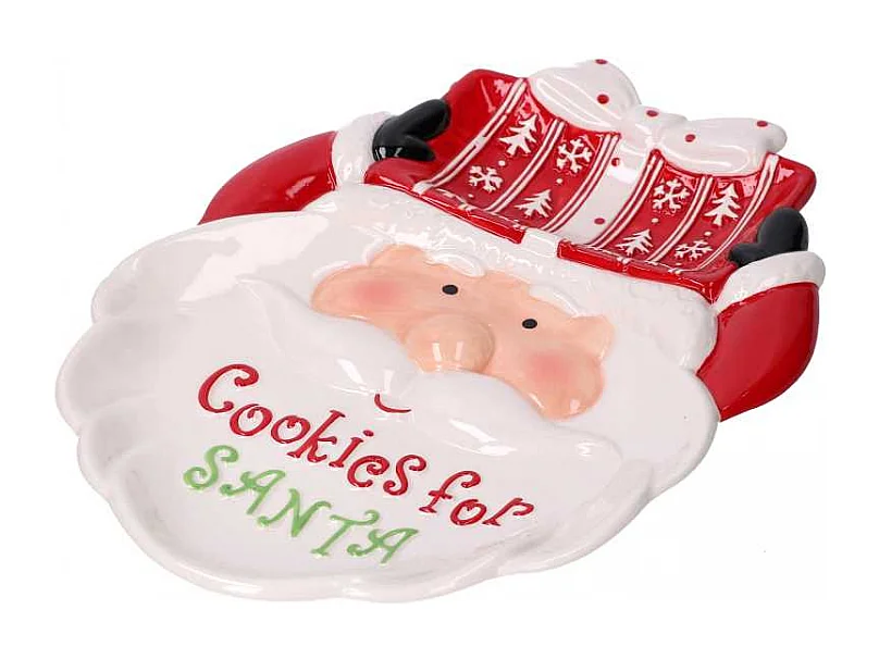 Centrotavola ceramica babbo natale decori bianchi cm 27x20h3,5
