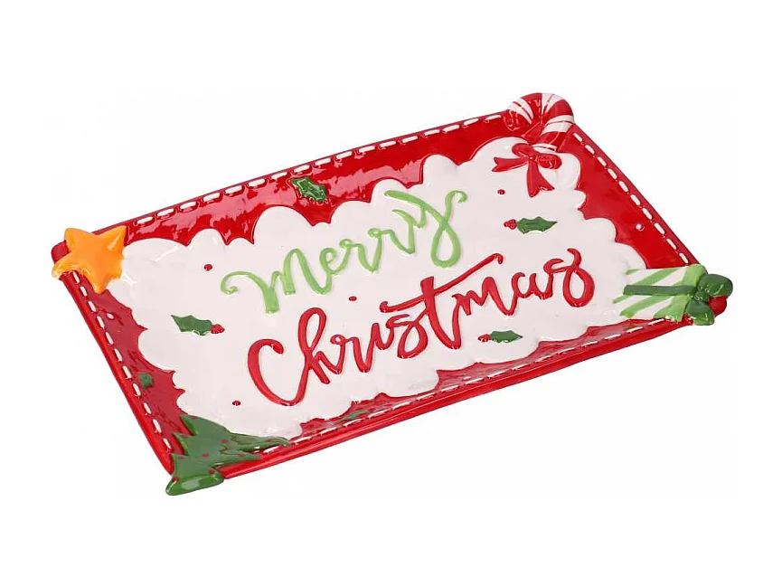 Centrotavola ceramica merry christmas cm 29,5x19,5h3,3