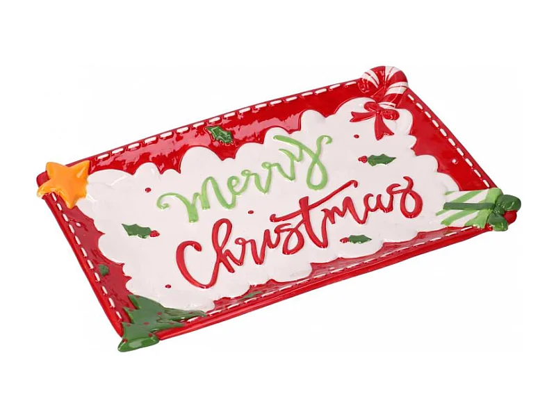 Centrotavola ceramica merry christmas cm 29,5x19,5h3,3