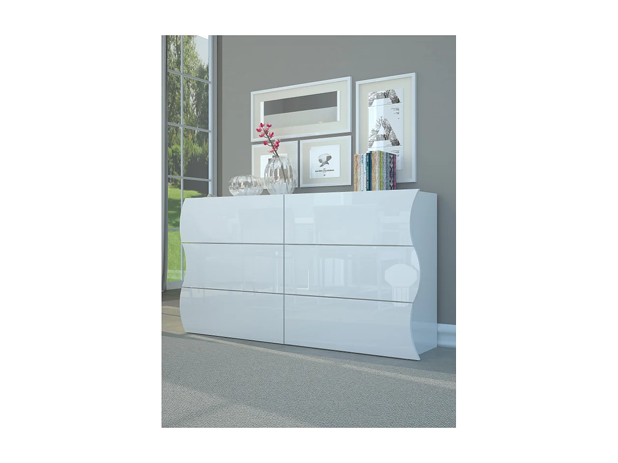 Cassettiera Onda Kommode 6 Cassetti – 155x81,8x40 – Bianco Lucido