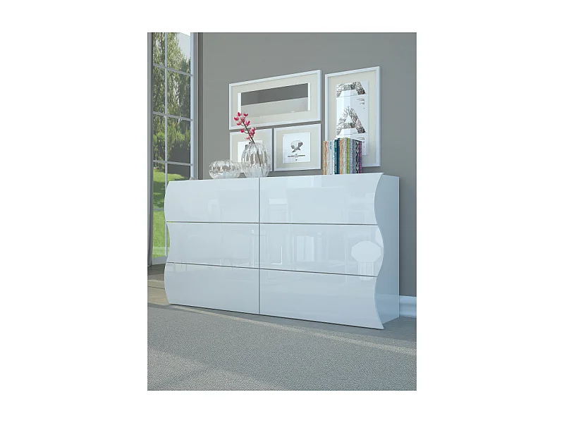 Cassettiera Onda Kommode 6 Cassetti – 155x81,8x40 – Bianco Lucido