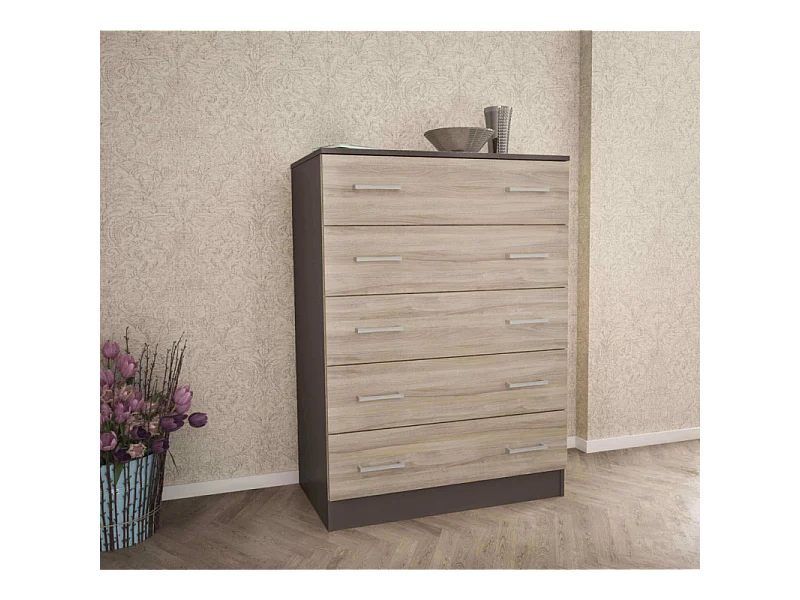 MOBILE 5 CASSETTI 5 GRIGIO E OLMO