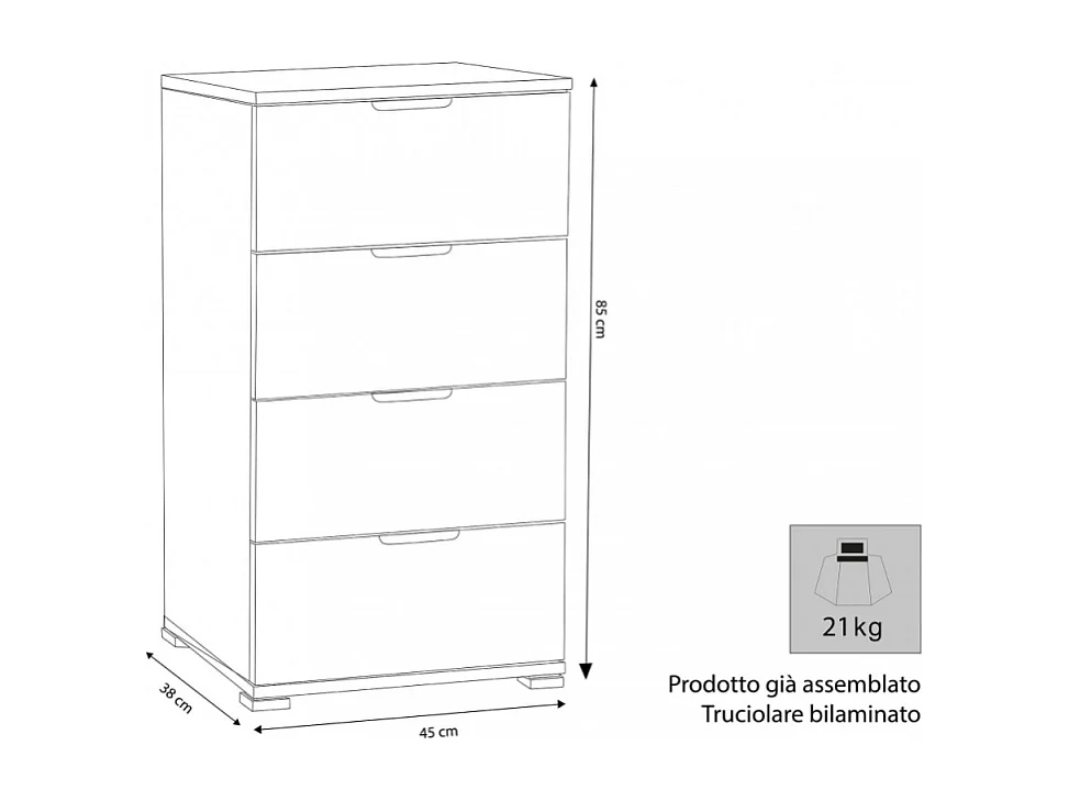 MOBILETTO 4 CASSETTI TINTA NOCE