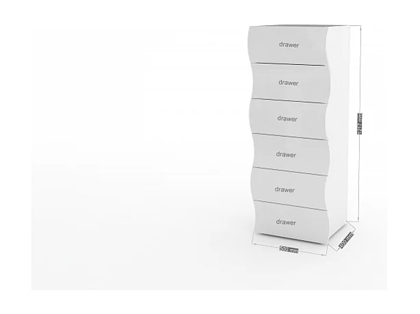 Cassettiera Onda Kommode 6 Cassetti – 50x121,7x40 – Bianco Lucido