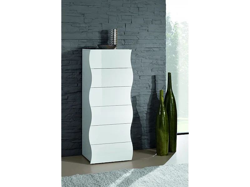 Cassettiera Onda Kommode 6 Cassetti – 50x121,7x40 – Bianco Lucido