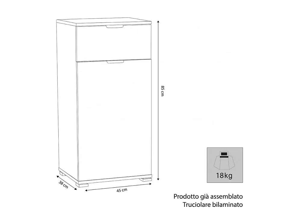 MOBILETTO CON 1 ANTA E 1 CASSETTO ROVERE GRIGIO