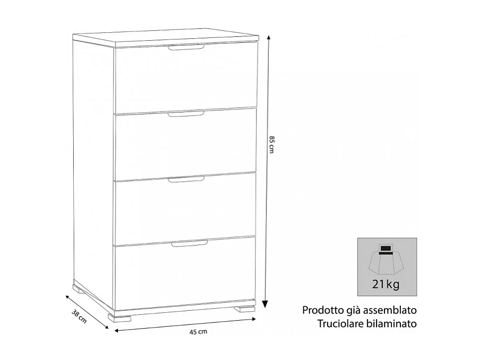 MOBILETTO 4 CASSETTI ROVERE GRIGIO