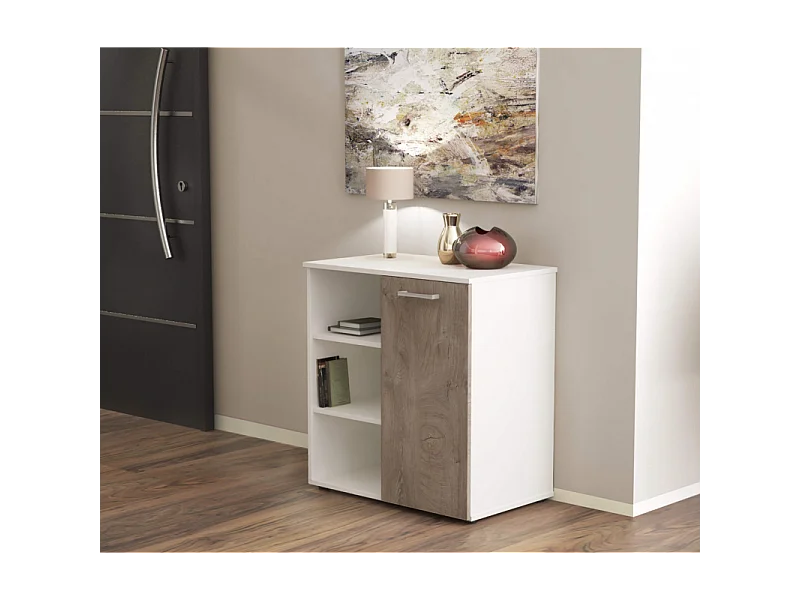 MOBILETTO 1 ANTA E 3 MENSOLE MARK BIANCO E ROVERE CHIARO