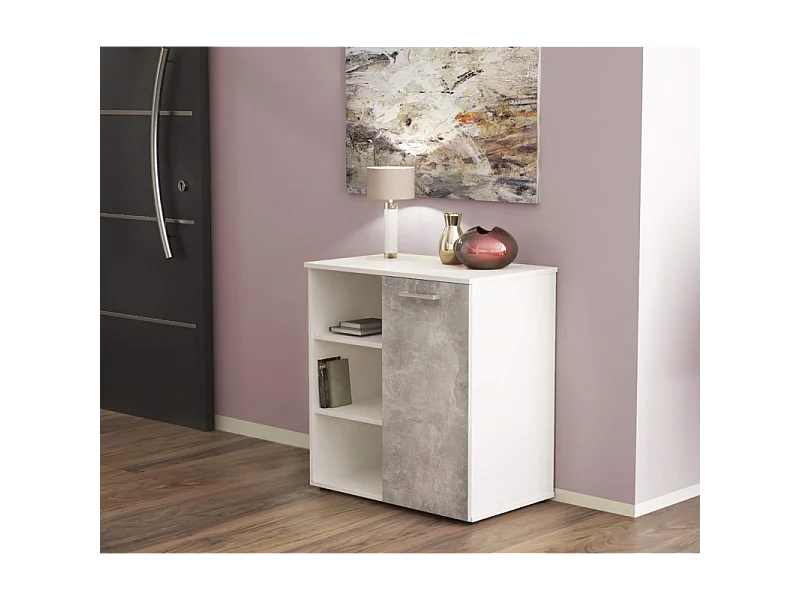 MOBILETTO 1 ANTA E 3 MENSOLE MARK BIANCO E CEMENTO CHIARO