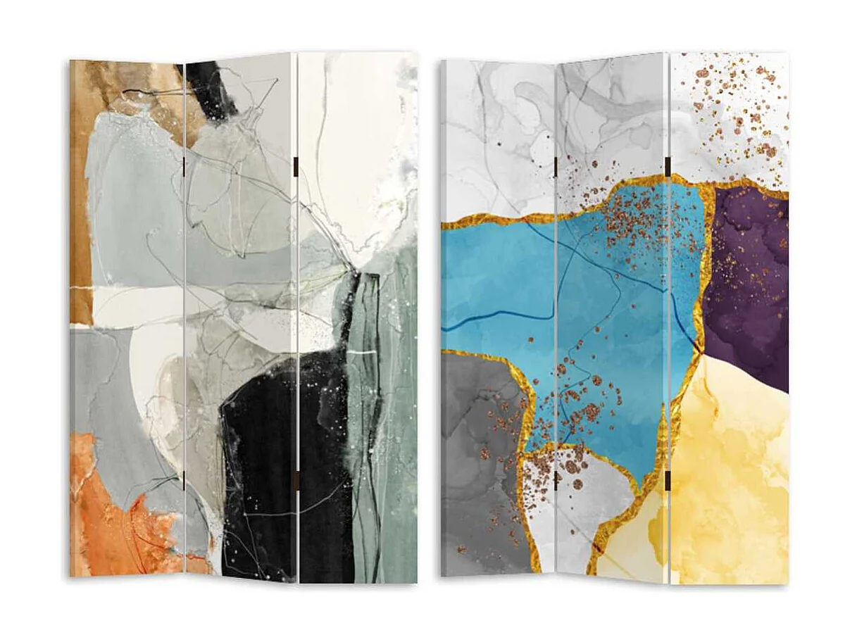 Paravento stampa effetto marmo multicolor 3 ante rettangolare cm 120,6x2,5h180