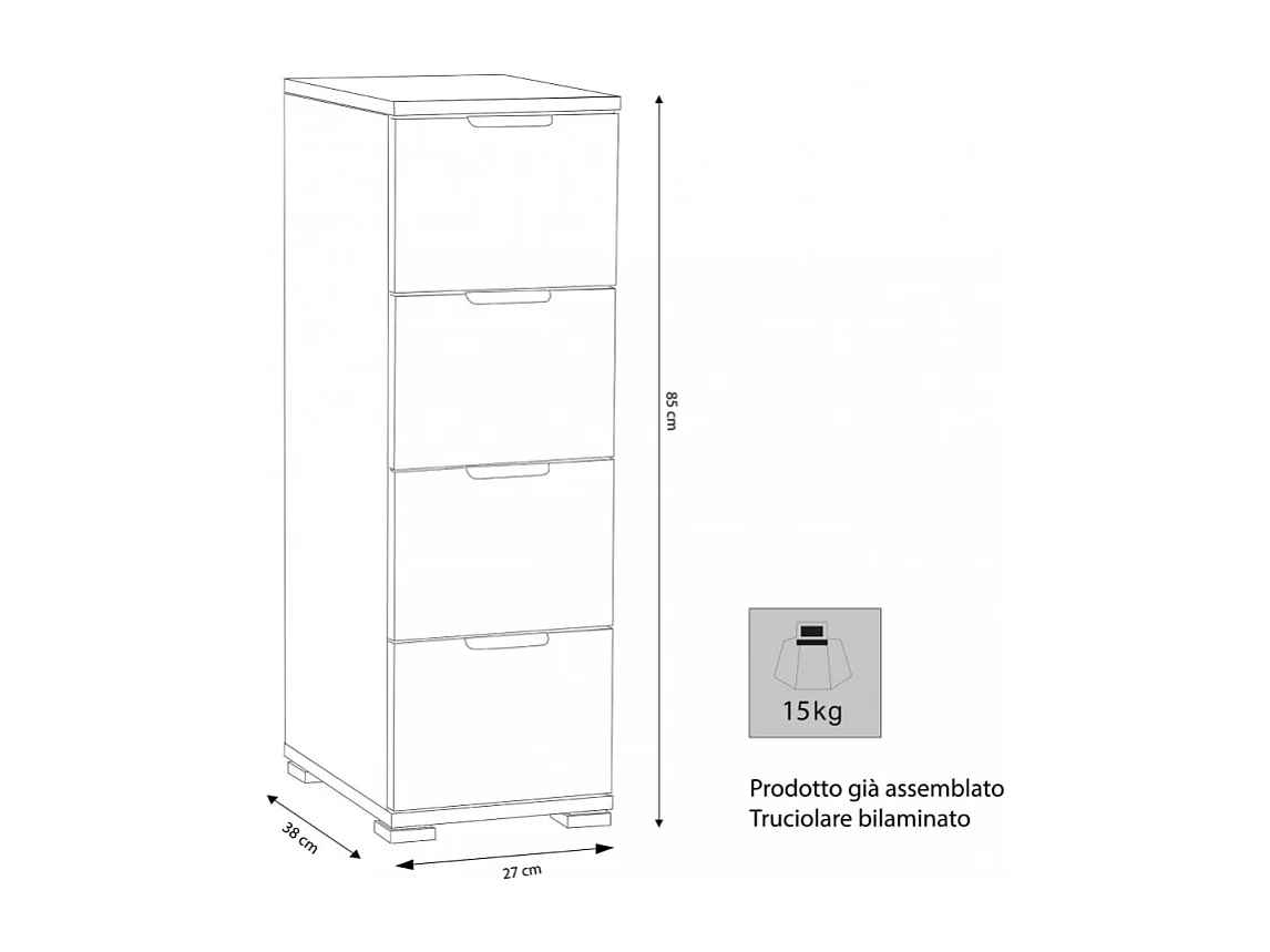 CASSETTIERA 4 CASSETTI ROVERE GRIGIO