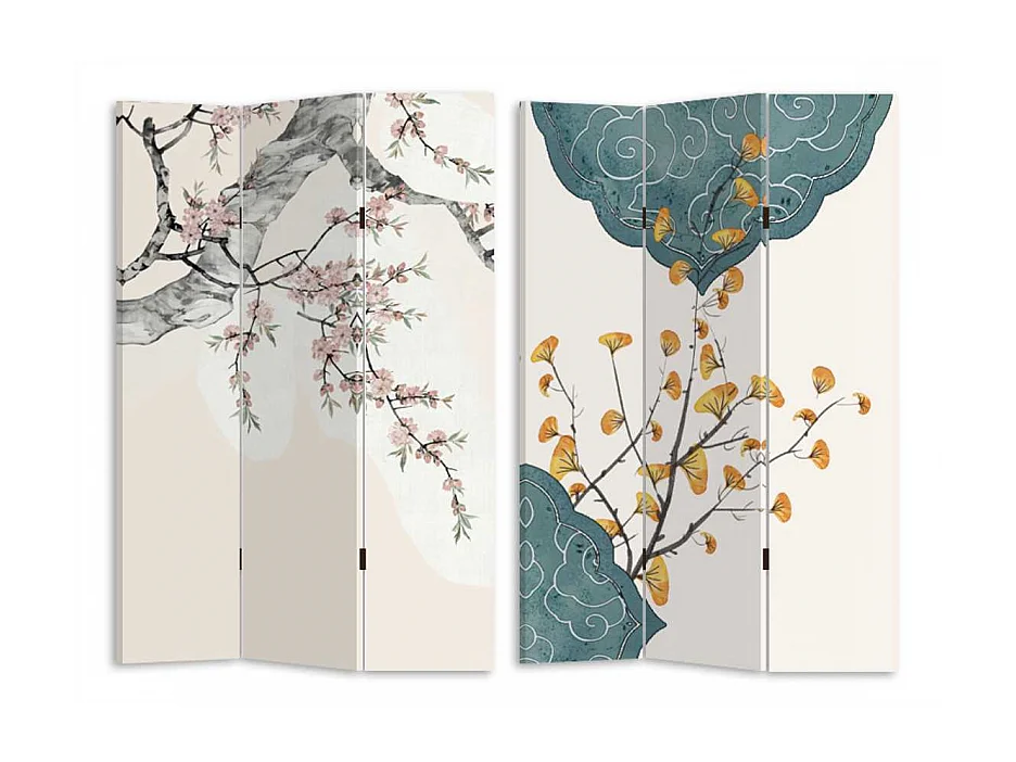 Paravento stampa rami beige 3 ante rettangolare cm 120,6x2,5h180