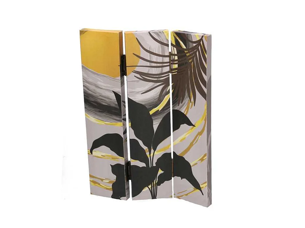 Paravento stampa foglie grigio oro 3 ante rettangolare cm 120,6x2,5h180