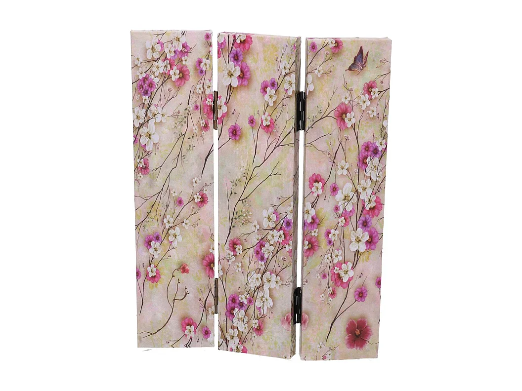 Paravento stampa 3 ante crema con rami fiori cm 120,6x2,5h180