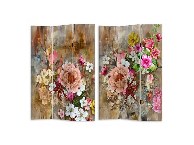 Paravento stampa 3 ante con fiori rosa cm 120,6x2,5h180