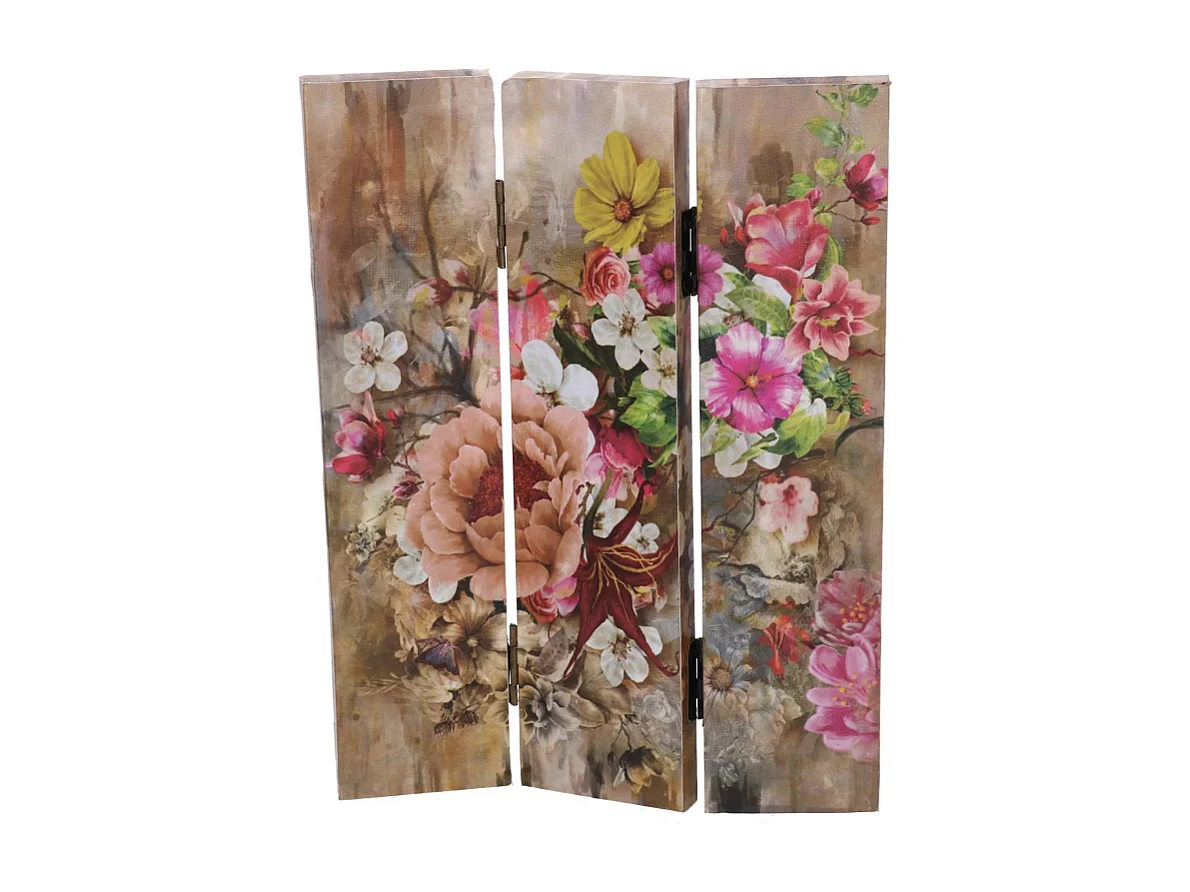 Paravento stampa 3 ante con fiori rosa cm 120,6x2,5h180