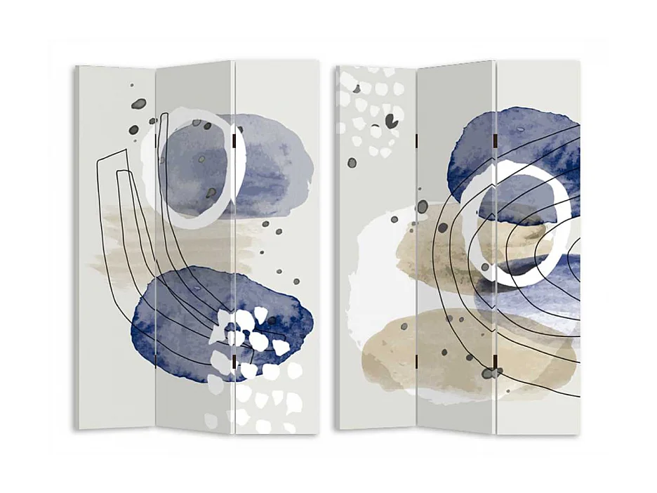 Paravento stampa cerchi bianco blu 3 ante rettangolare cm 120,6x2,5h180