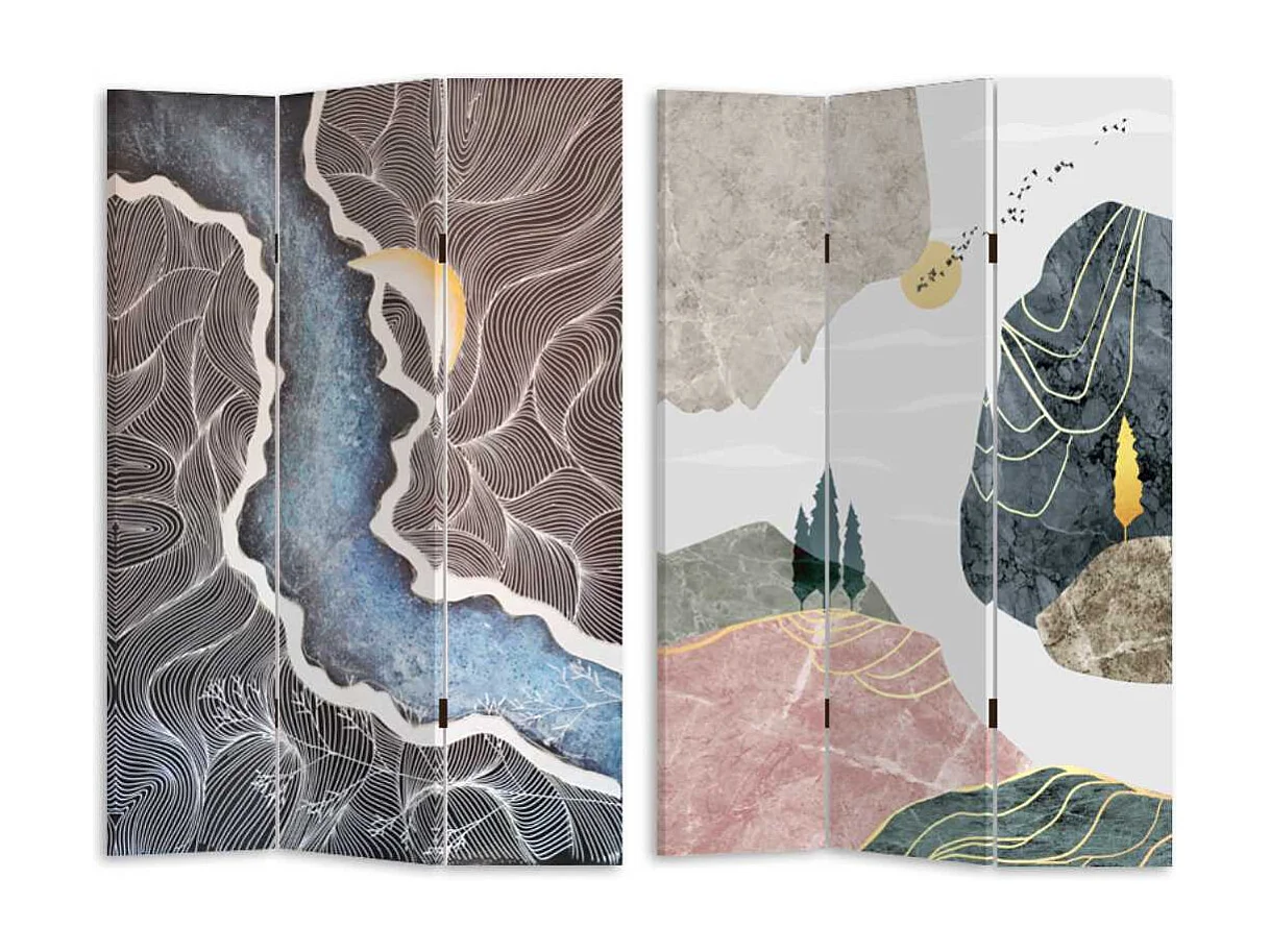 Paravento stampa effetto colline multicolor 3 ante rettangolare cm 120,6x2,5h180