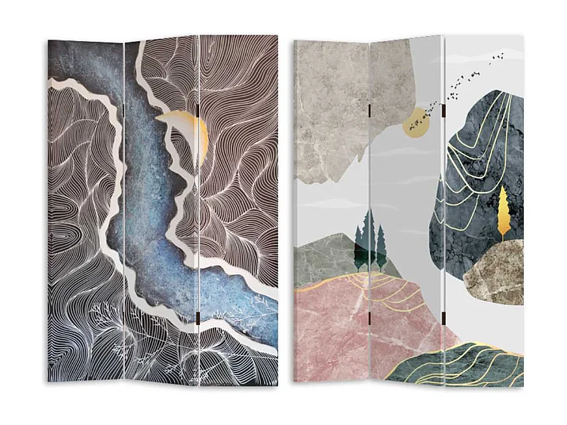 Paravento stampa effetto colline multicolor 3 ante rettangolare cm 120,6x2,5h180