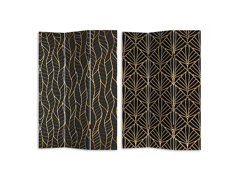 Paravento stampa 3 ante nero decori oro cm 120,6x2,5h180
