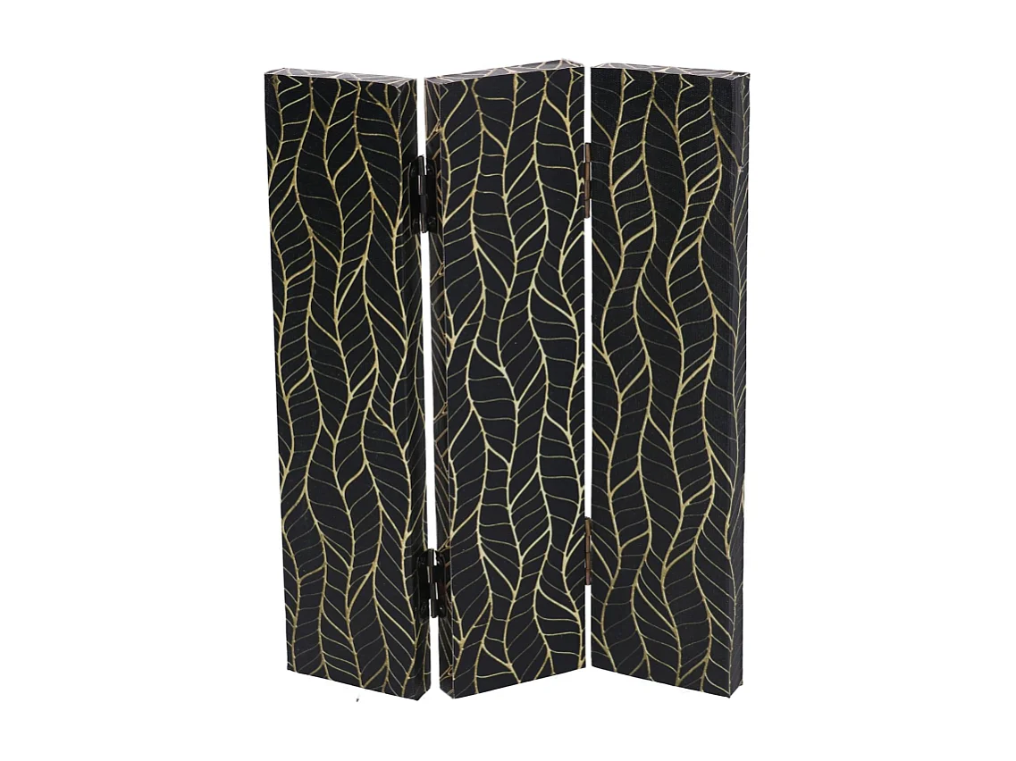 Paravento stampa 3 ante nero decori oro cm 120,6x2,5h180