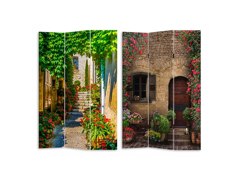 Paravento stampa 3 ante scalinata con fiori cm 120,6x2,5h180