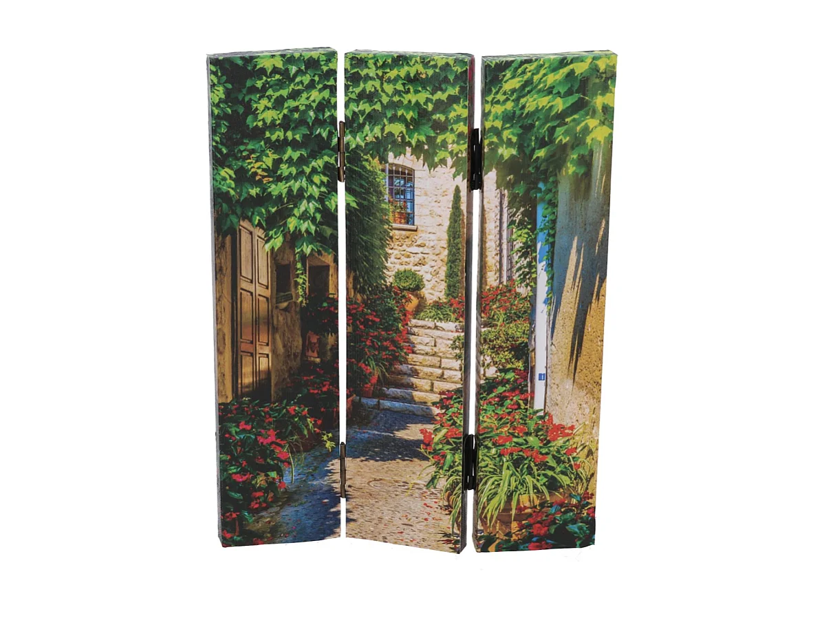 Paravento stampa 3 ante scalinata con fiori cm 120,6x2,5h180