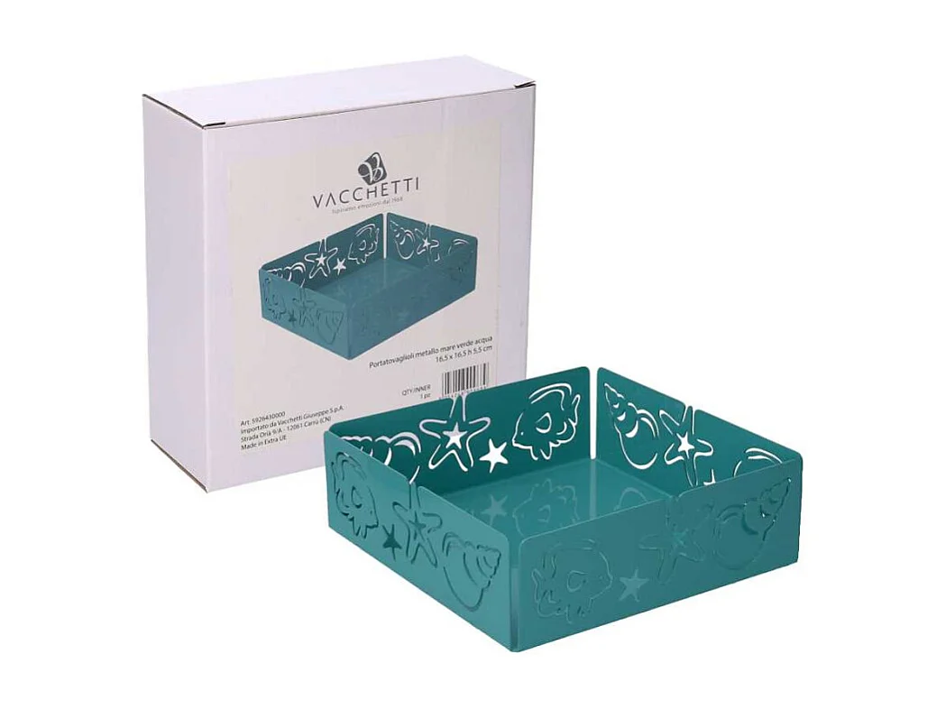 Portatovaglioli metallo mare verde acqua quadrato cm 16,5x16,5x5,5