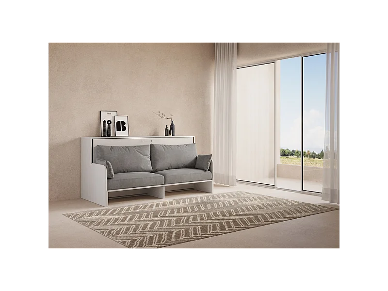 Letto a scomparsa singolo orizzontale Kando Sofà Frassino con materasso - Bianco Frassino