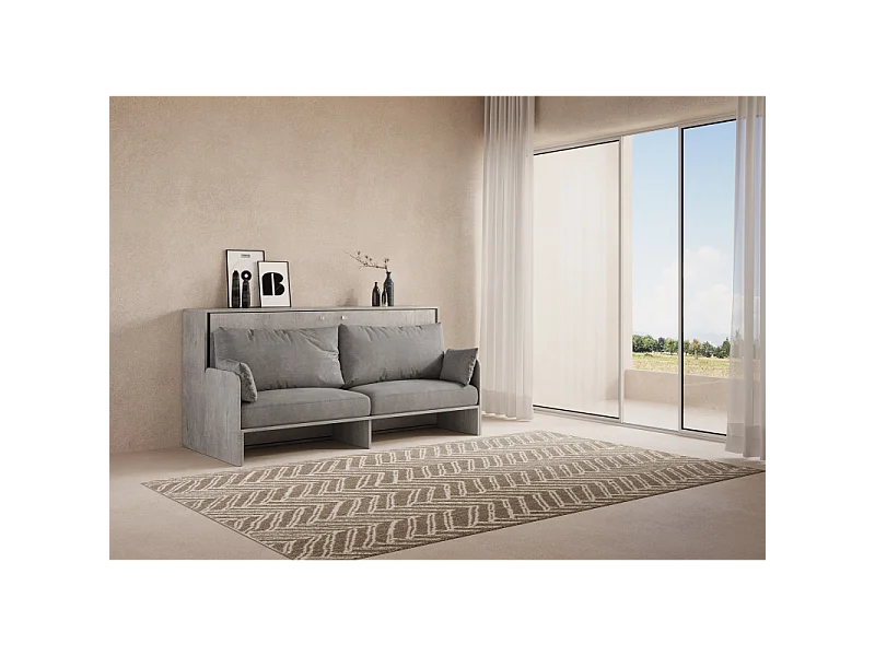 Letto a scomparsa singolo orizzontale Kando Sofà Frassino con materasso - Cemento