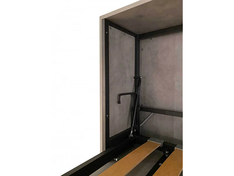 Letto a scomparsa singolo orizzontale Kando Sofà Frassino con materasso - Cemento