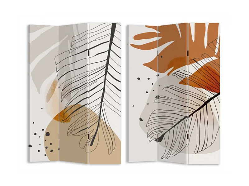 Paravento stampa foglie beige arancione3 ante rettangolare cm 120,6x2,5h180