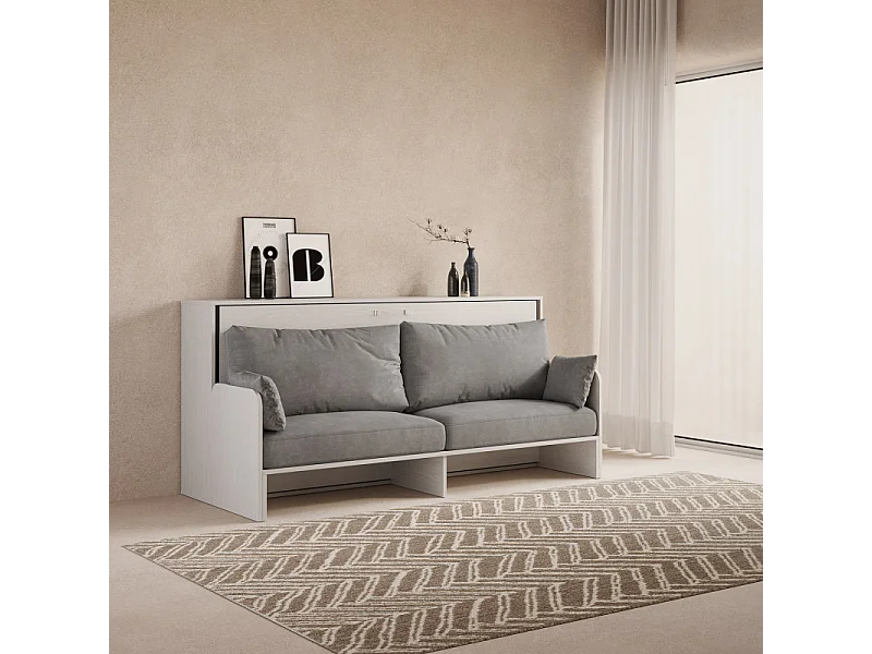 Letto a scomparsa singolo orizzontale Kando Sofà Frassino - Bianco Frassino