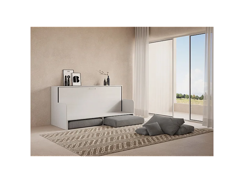 Letto a scomparsa singolo orizzontale Kando Sofà Frassino - Bianco Frassino
