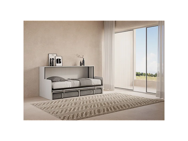 Letto a scomparsa singolo orizzontale Kando Sofà Frassino - Bianco Frassino