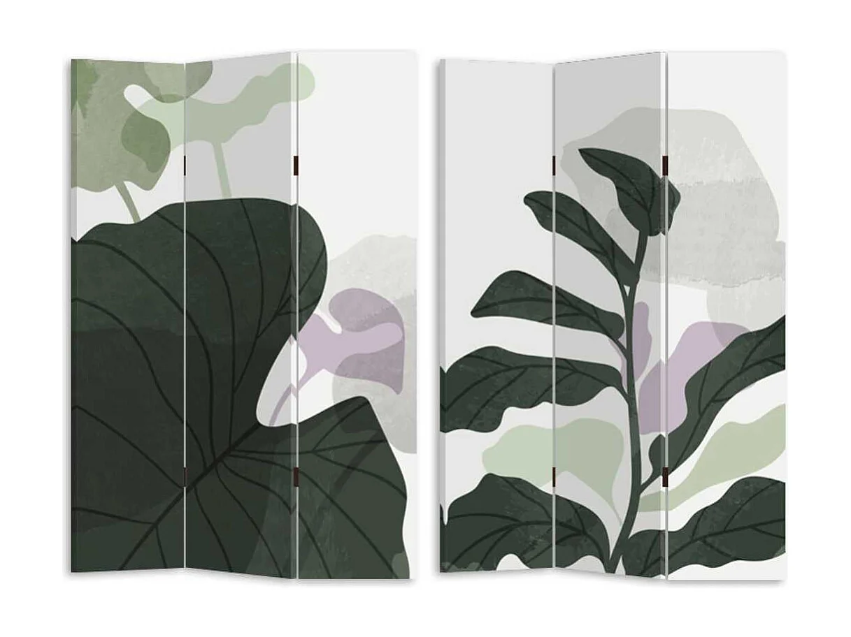 Paravento stampa foglie verde 3 ante rettangolare cm 120,6x2,5h180