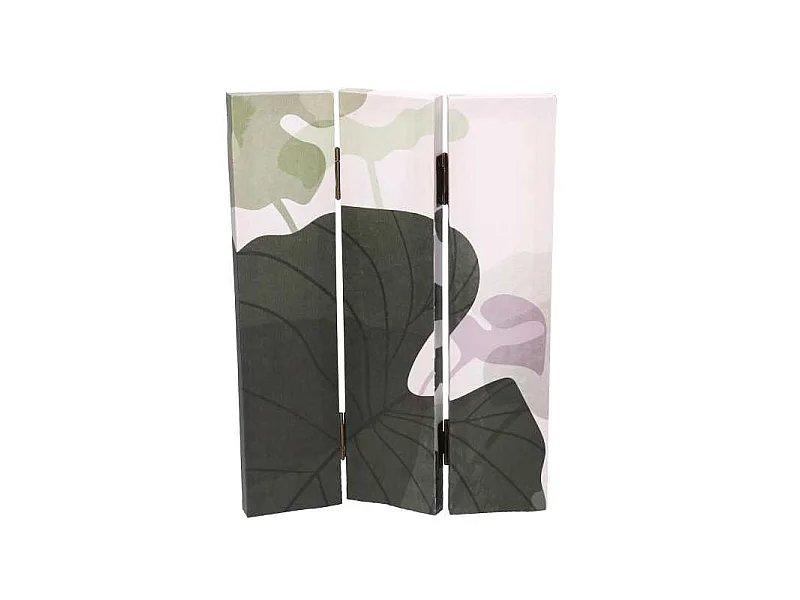 Paravento stampa foglie verde 3 ante rettangolare cm 120,6x2,5h180