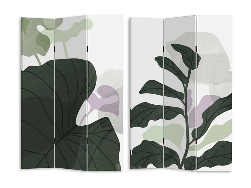 Paravento stampa foglie verde 3 ante rettangolare cm 120,6x2,5h180