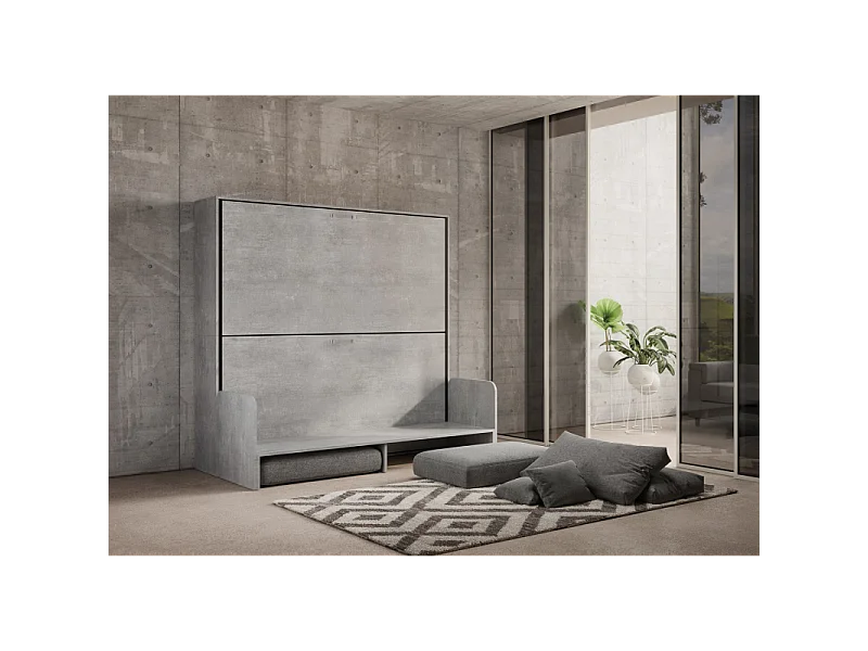 Letto a scomparsa doppio orizzontale Kando Sofà Frassino - Cemento