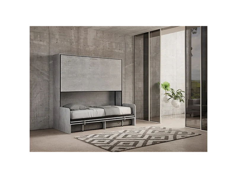 Letto a scomparsa doppio orizzontale Kando Sofà Frassino - Cemento