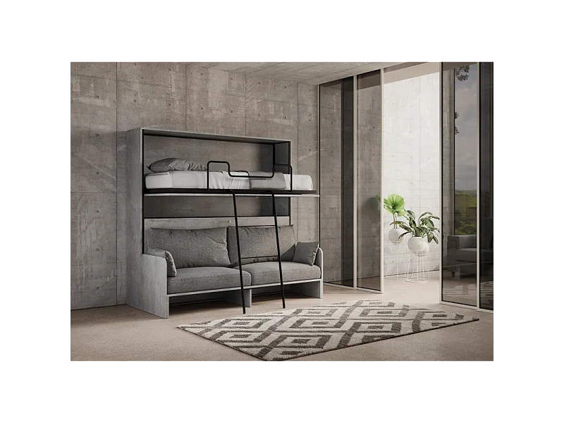 Letto a scomparsa doppio orizzontale Kando Sofà Frassino - Cemento
