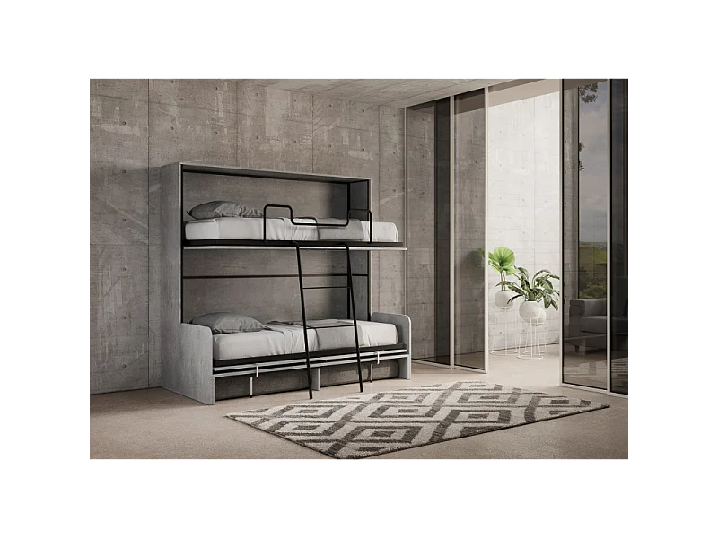 Letto a scomparsa doppio orizzontale Kando Sofà Frassino - Cemento