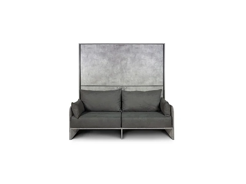 Letto a scomparsa doppio orizzontale Kando Sofà Frassino con materassi - Cemento