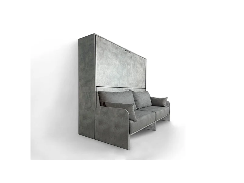 Letto a scomparsa doppio orizzontale Kando Sofà Frassino con materassi - Cemento