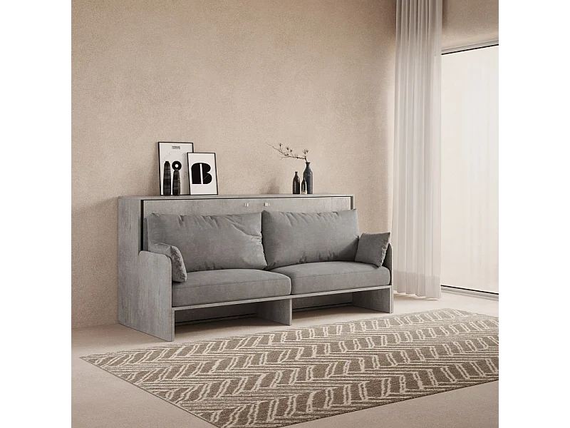 Letto a scomparsa singolo orizzontale Kando Sofà Frassino - Cemento