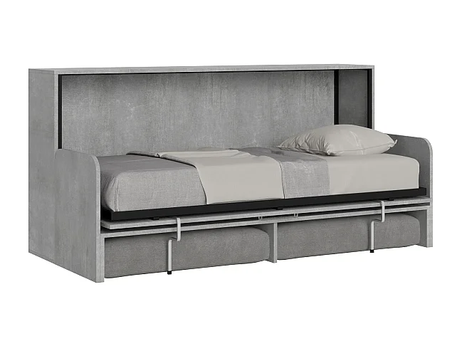 Letto a scomparsa singolo orizzontale Kando Sofà Frassino - Cemento